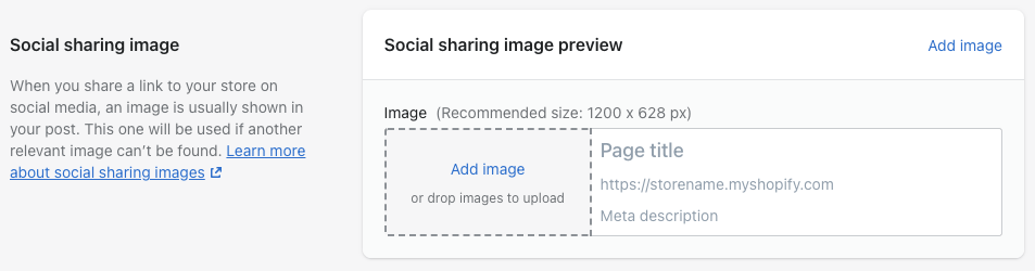 Screenshot of sitewide Open Graph image setting in Shopify