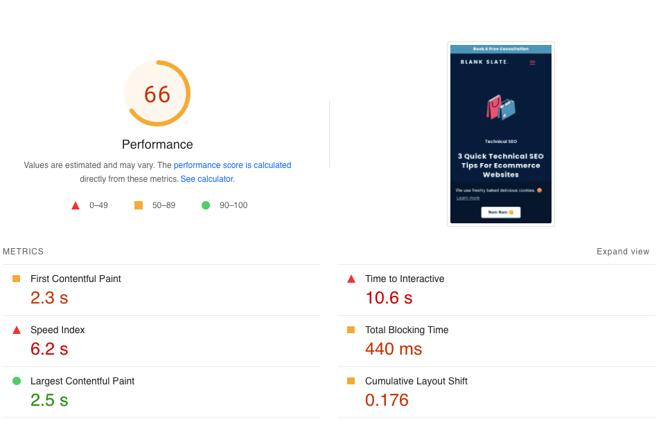 pagespeed insights report screenshot