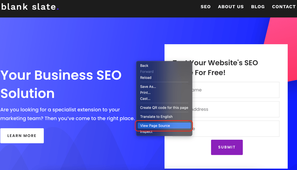 screenshot of google chrome view page source