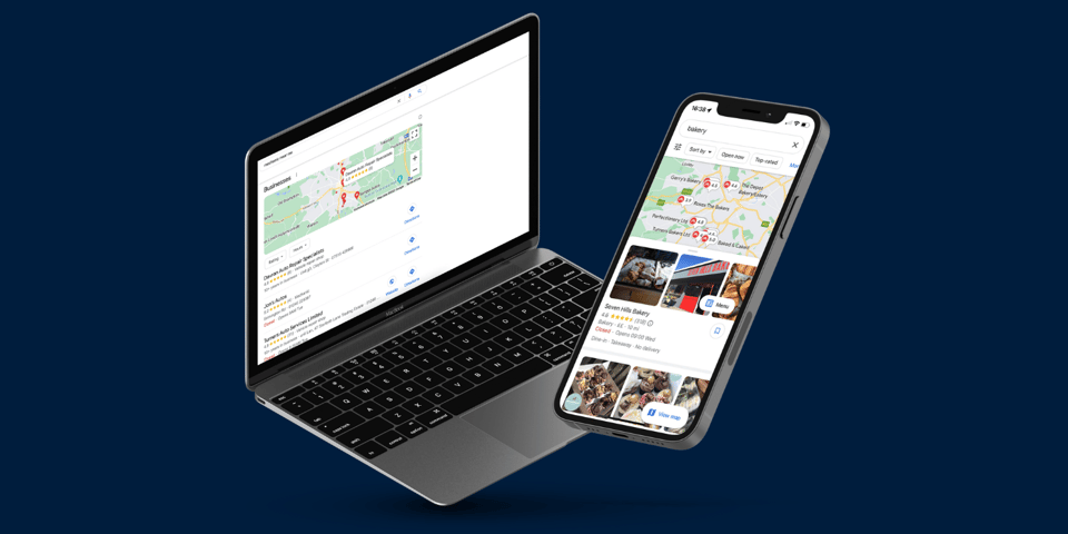 google maps on phone and laptop mockup