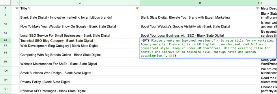 demonstration of gpt in sheet prompt
