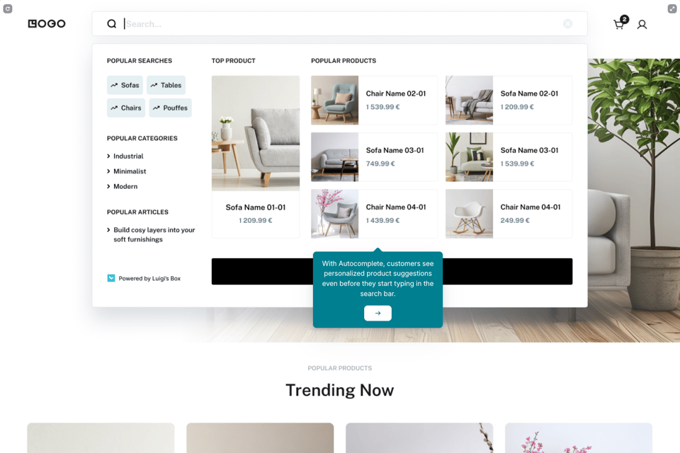 Luigis Box Search Demo Screenshot